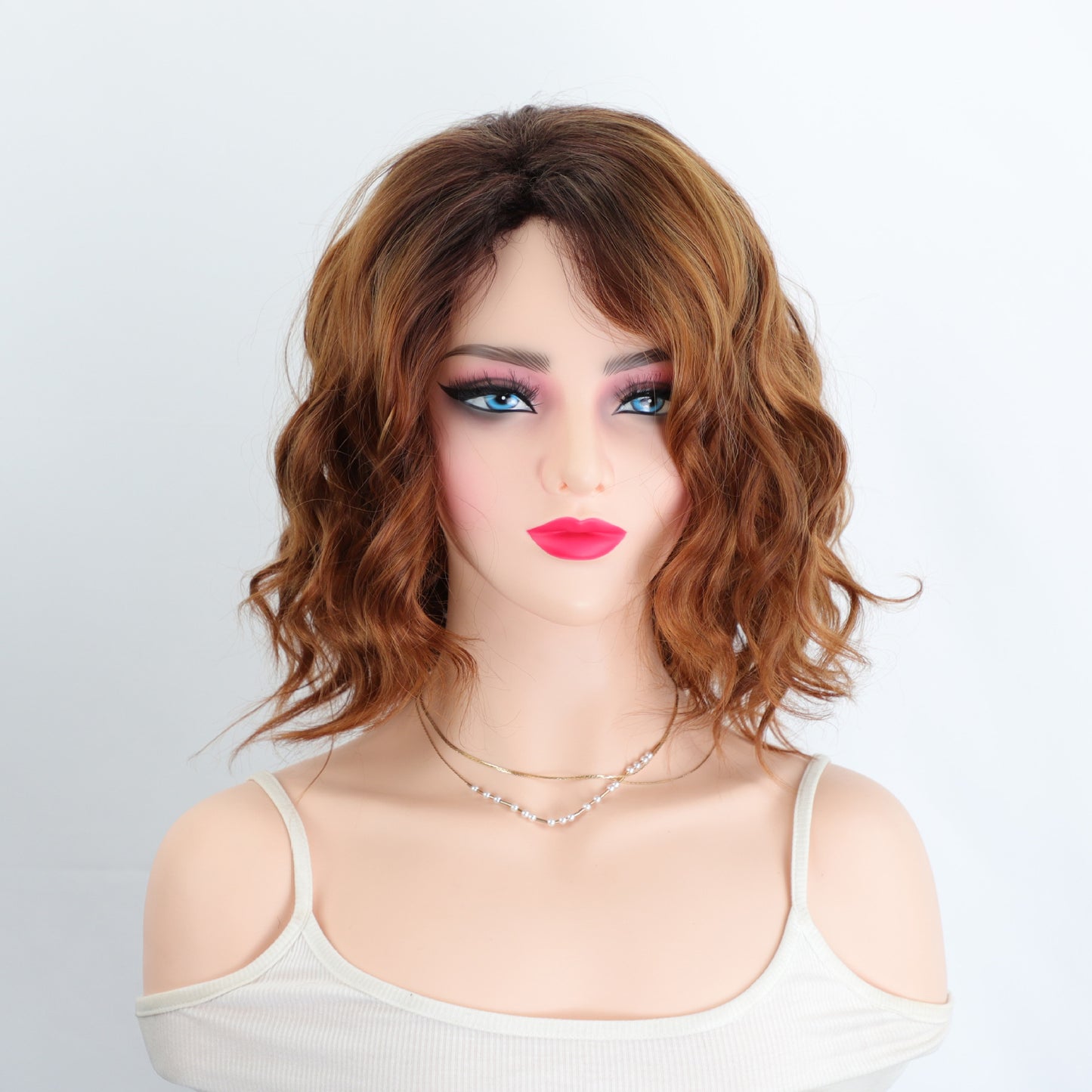 Women's Fashion Head Dyed Gradient Golden Partial Synthetic Wig Short Curly Hair