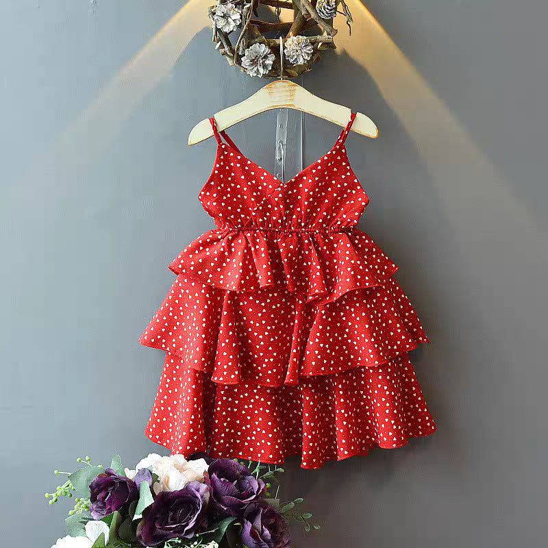 Children's Fashionable Summer Retro Style Suspender Graphy Clothing Children's Dress