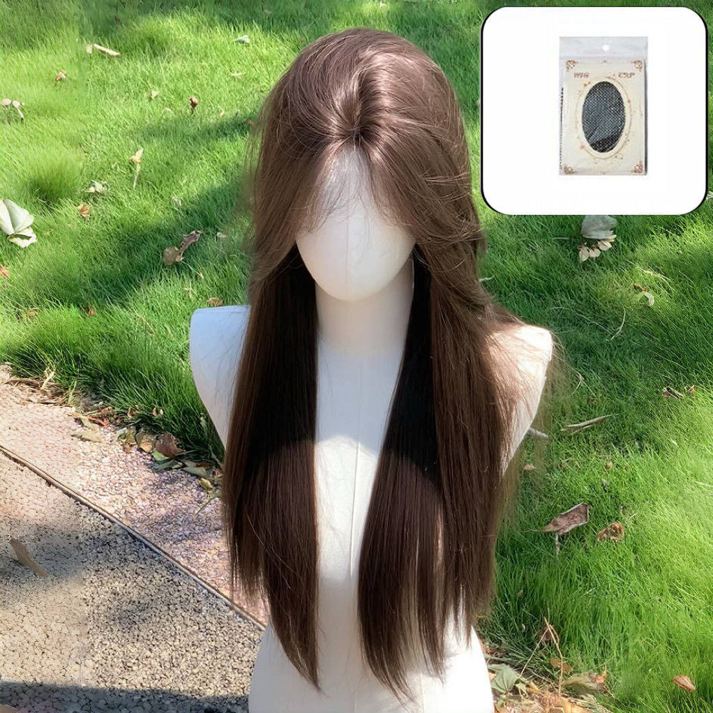 Women's Black Small Lace Bangs Hair Daily Universal Hand Long Straight Wig