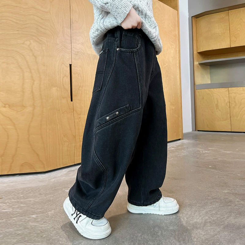 Children's Casual Fashionable Trousers Medium Big Soft Jeans Children's Pants