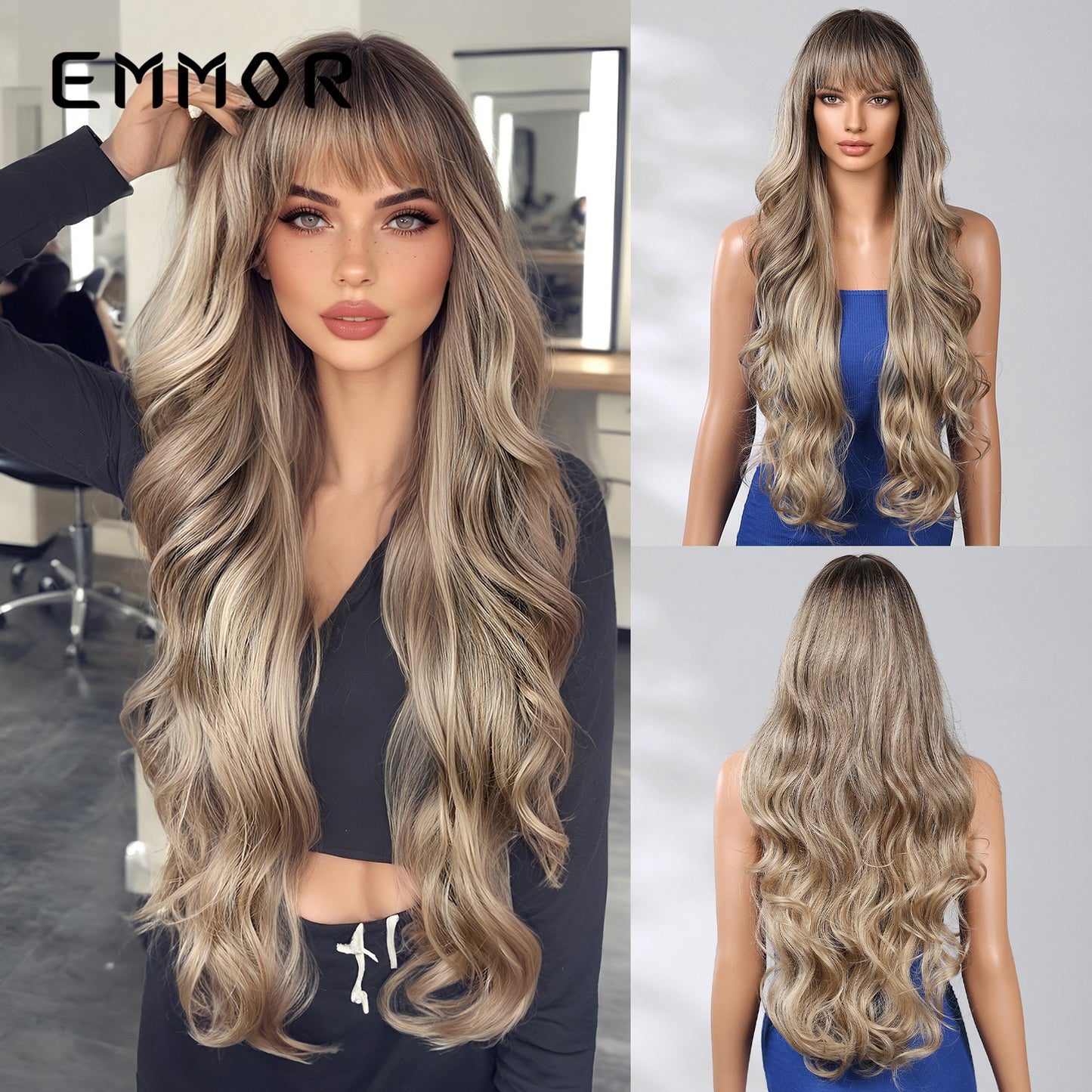 Women's Dark Brown Big Wave Fashion Curly Full Hair Wig Long Curls