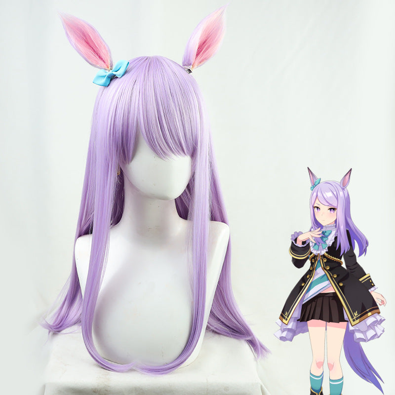 Man Horse Racing Mother White Purple Cos Wig