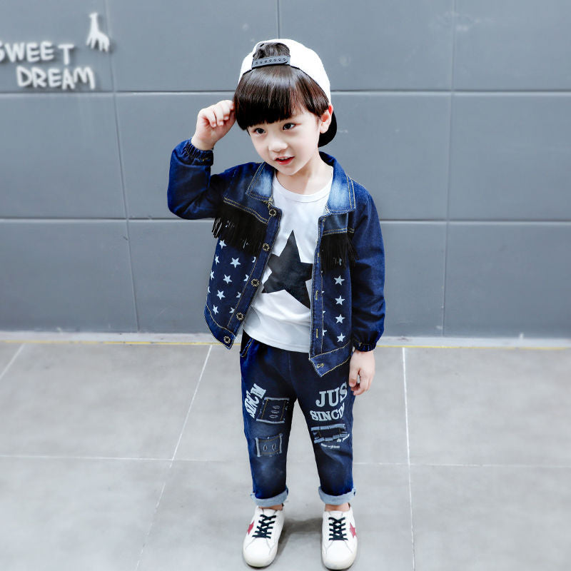 Children's Clothing Korean Denim Infant Fashion Three-piece Children's Suit