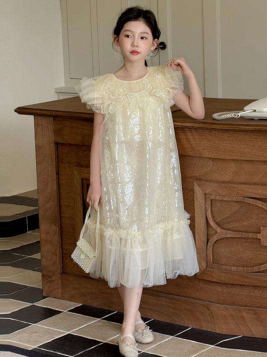 Embroidered Butterfly Sequined Princess Junior High School Mesh Children's Dress