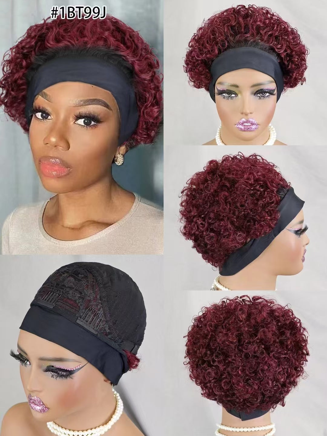Classy Cool Human Headband Short Curl Real Hair Wig