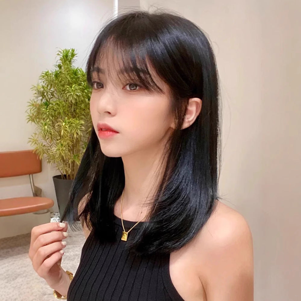 Women's Long Straight Full Natural Collarbone Mid-length Real Hair Wig