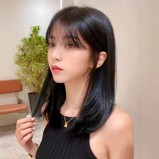 Women's Long Straight Full Natural Collarbone Mid-length Real Hair Wig