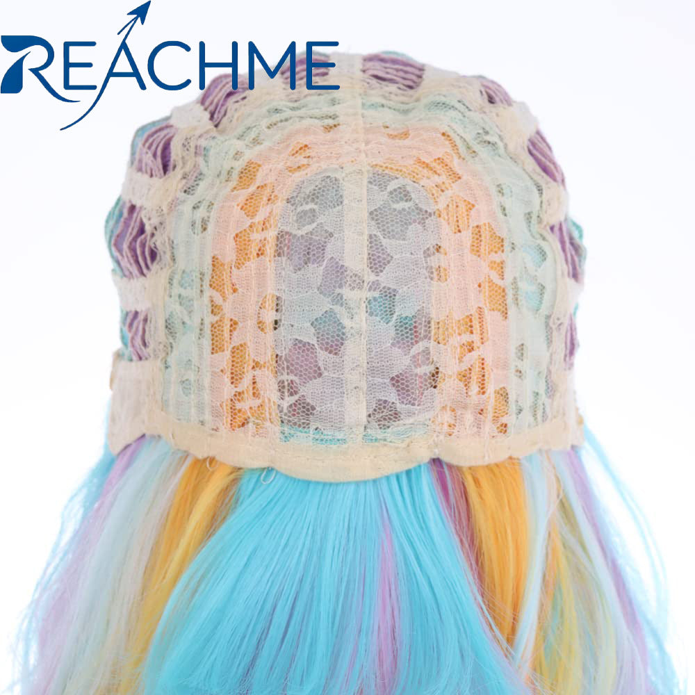 Colorful Gradient Female Style Bangs Realistic Wig Short Curly Hair