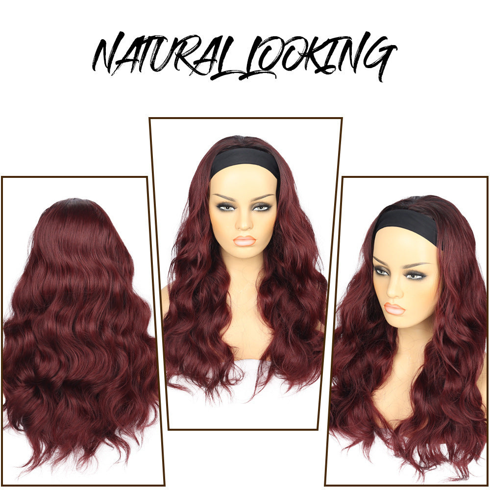 Women's Black Hair Band Curly Brown Mixed Wig Long Curls