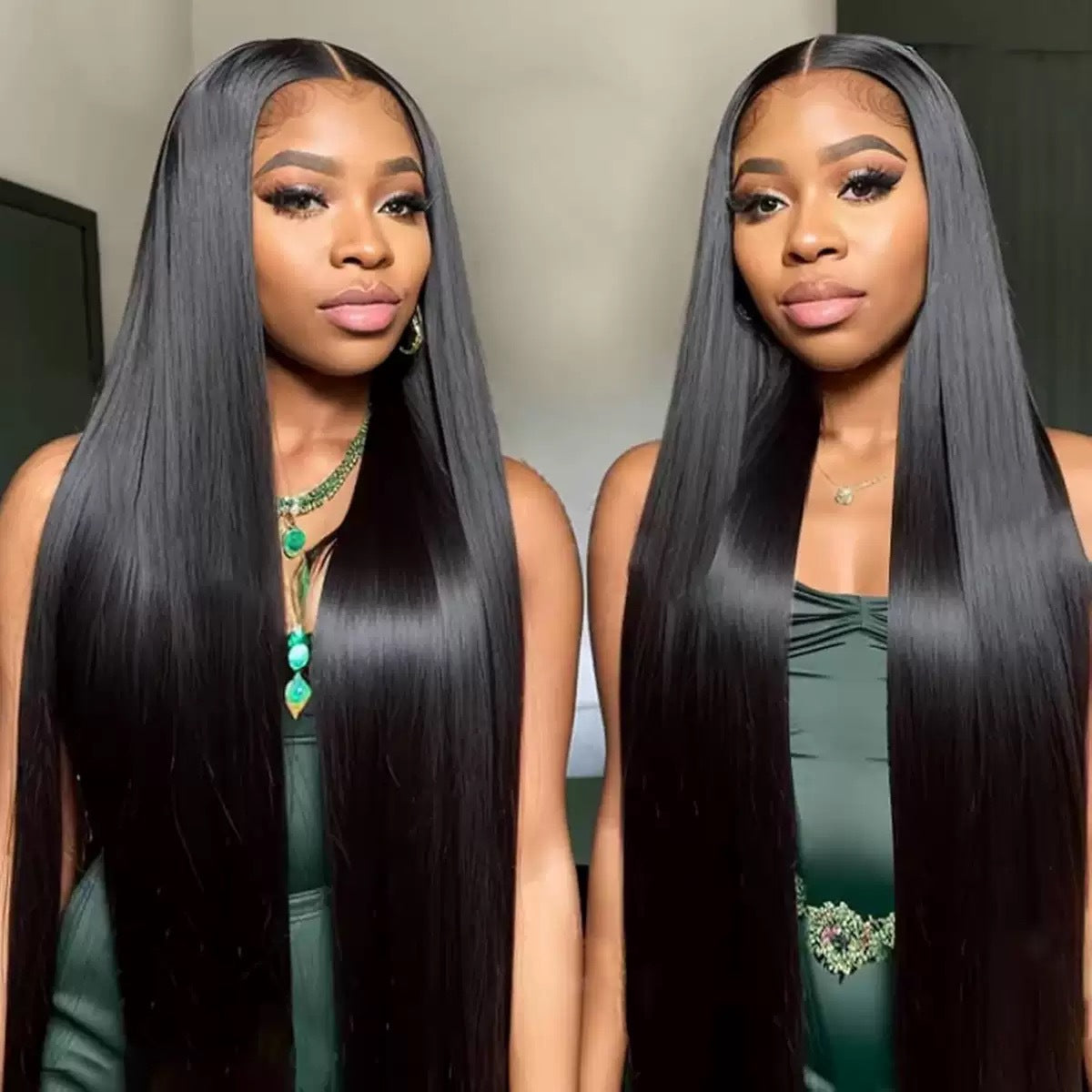 Fashion Light Gold Front Lace Head Long Straight Wig