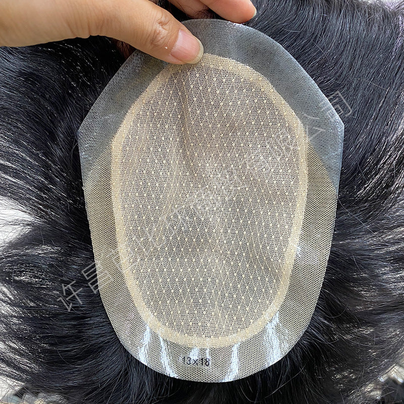 Men's Real Hair Hand-woven Set Double Hand Needle Forehead Invisible Biological Men's Wig