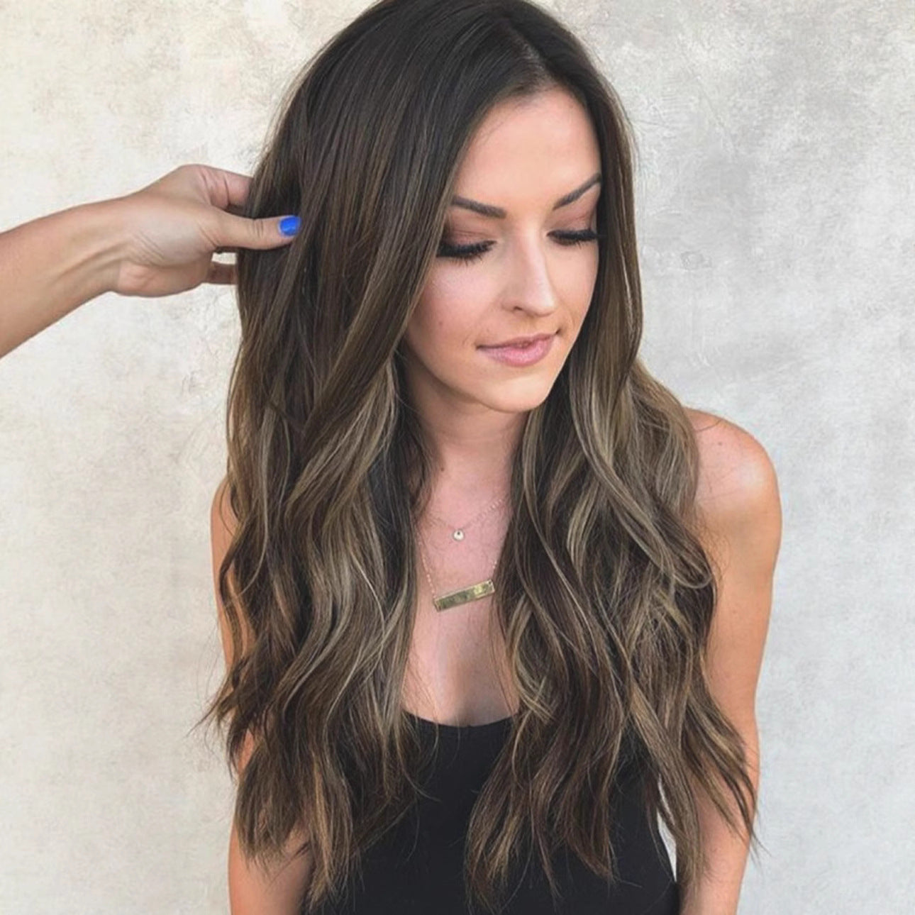 Female Black Brown Color Curly Hair Rose Wig Long Curls