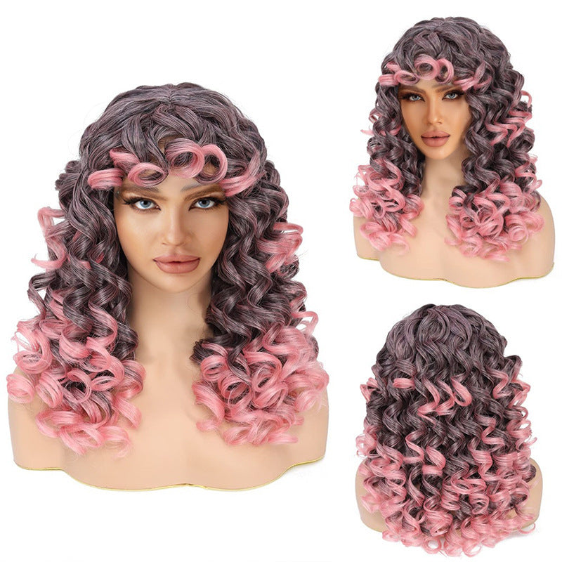 Women's African Small Volume Fiber Fluffy Short Wig Long Curls