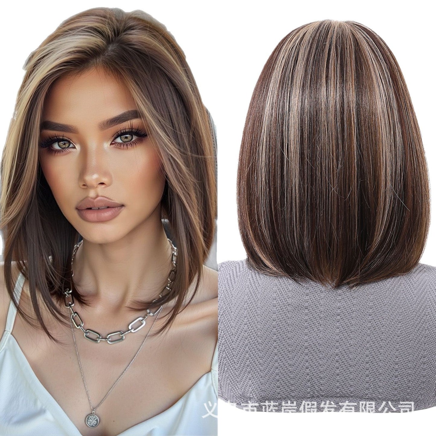 Versatile Lace Female Dark Brown Summer Wig Short Straight Hair