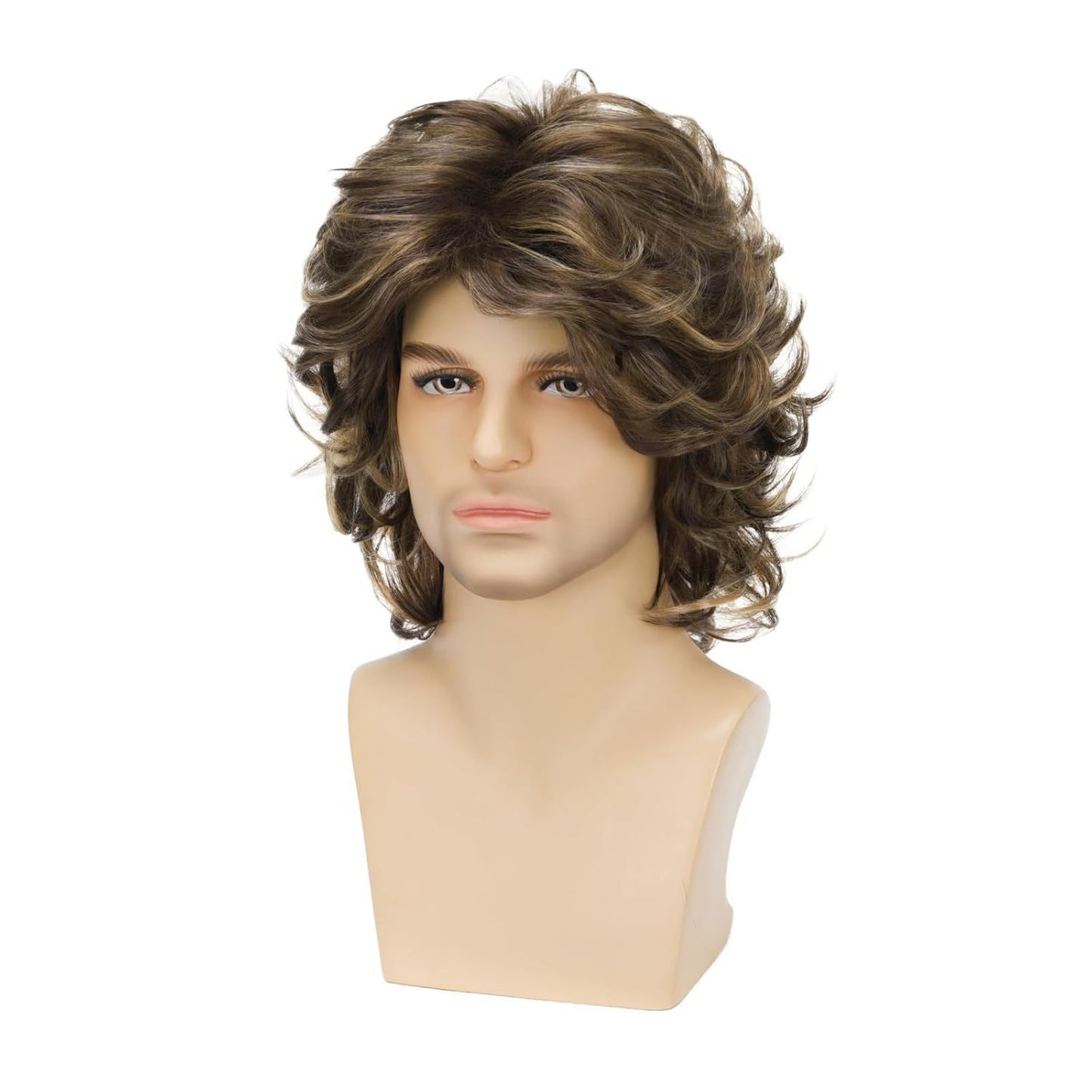 Men's Curly Hair Small Curls Brown Mixed Color Synthetic Men's Wig