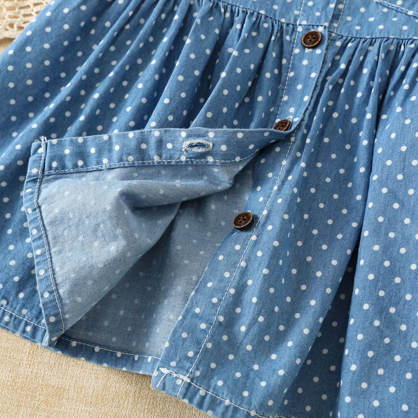 Children's Summer Lapel Flounced Sleeve Denim Shirt Fashionable Children's Dress
