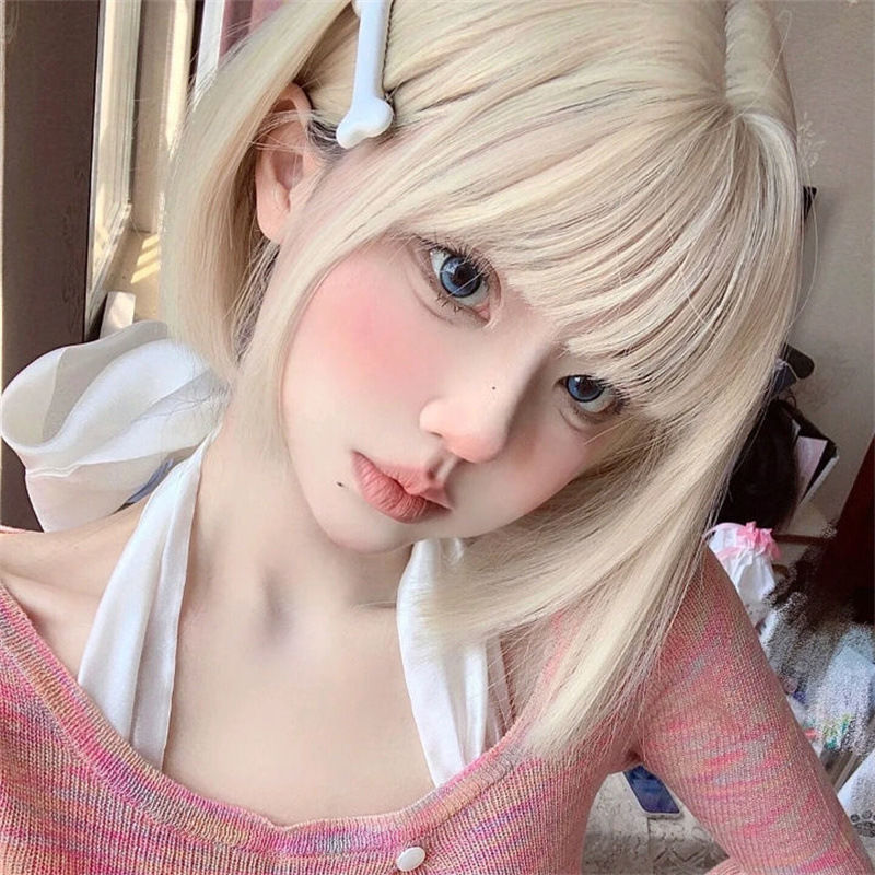 Women's Black White Gradient Head Chemical Fiber Wig Short Straight Hair