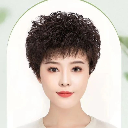 Women's Long-lasting Perm All Real Light Natural Wig Short Curly Hair