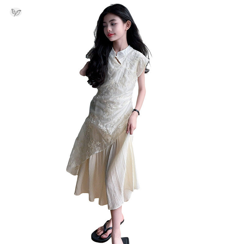 Summer Chinese Style Cheongsam Middle Big Children's Dress