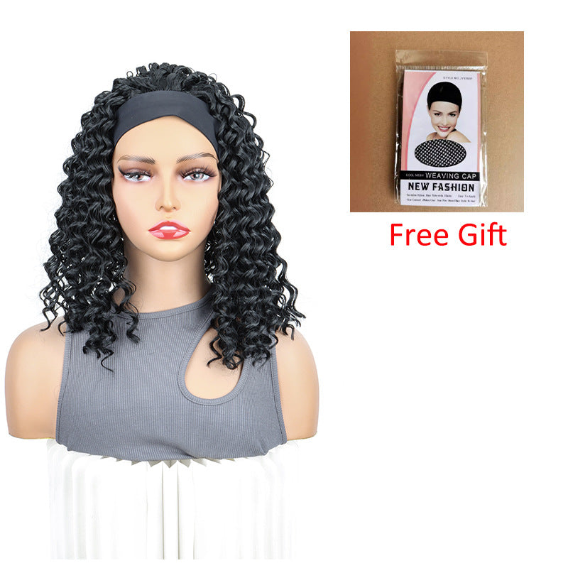 Black Headband Female Short Curly African Small Volume Wig Ponytail