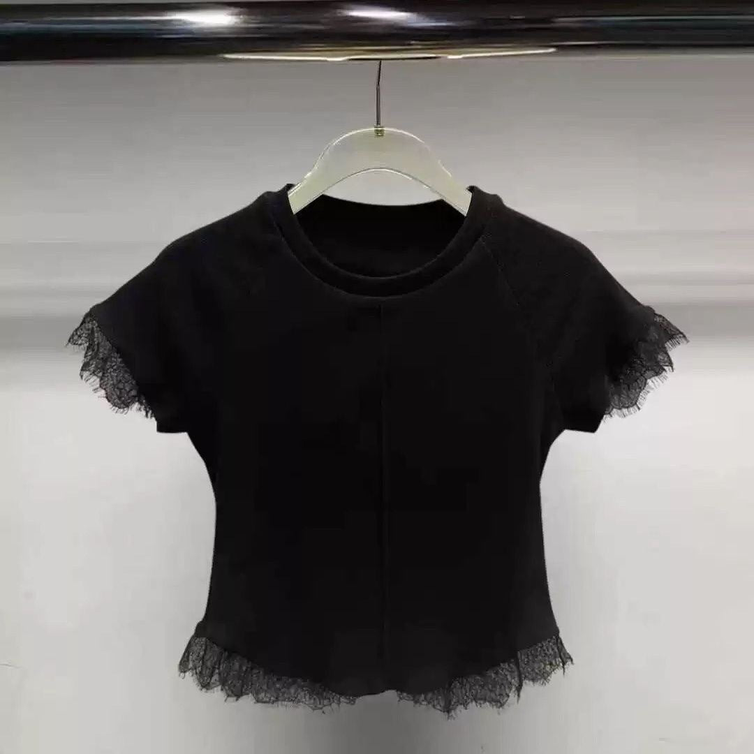 Children's Neck Sweet Lace Patchwork Short-sleeved Korean Style Fashion Children's T-shirt