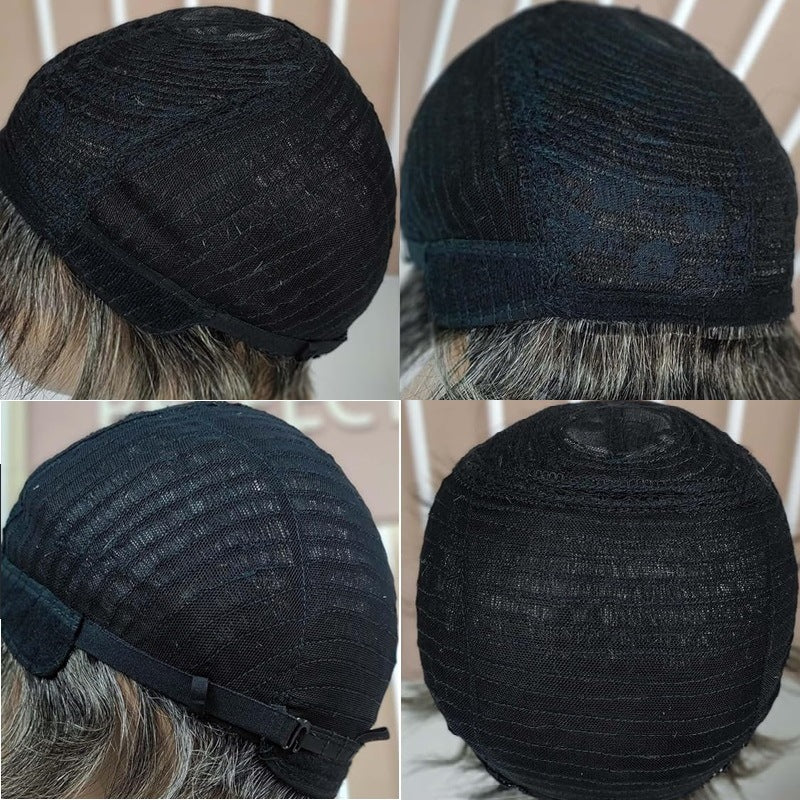 Human Dark Gray Light Grandma Black Real Hair Wig