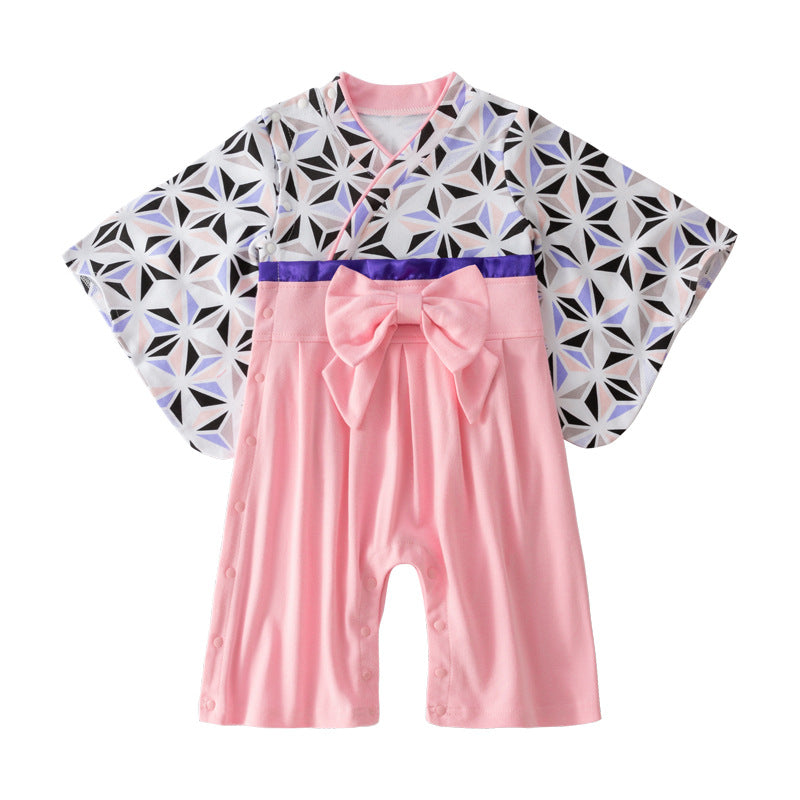 Children's Clothing Long-sleeved Kimono Jumpsuit Bow Romper Jumpsuit, Climbing Suit