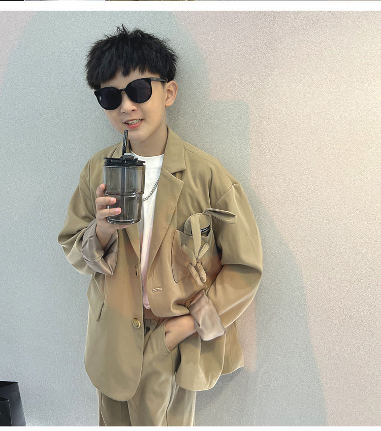 Children's Boy's Two Pieces Autumn Clothing Loose Trendy Handsome Small Children's Suit