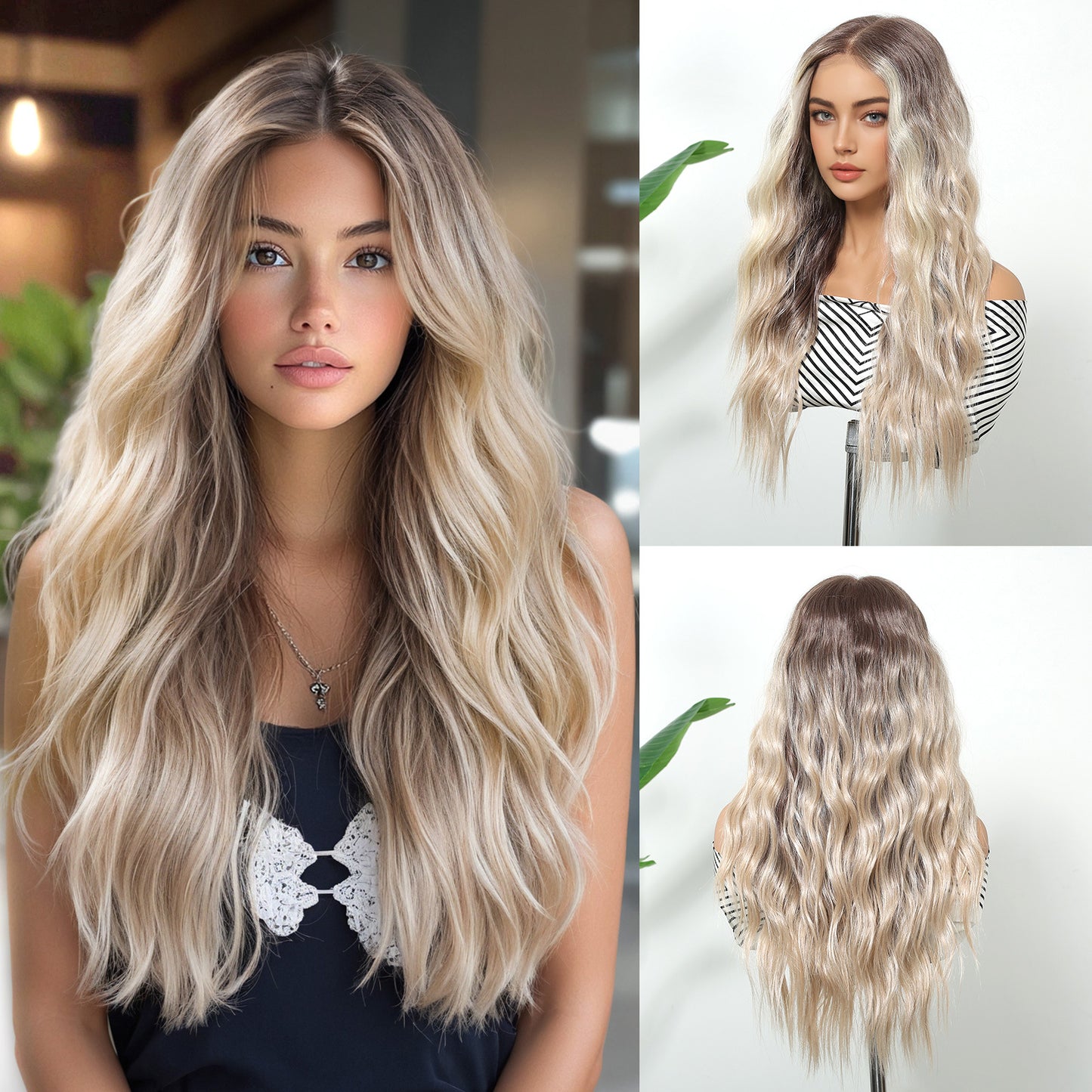 Hair Large Area Lace Female Realistic Natural Comfortable Casual Split Wig Long Curls