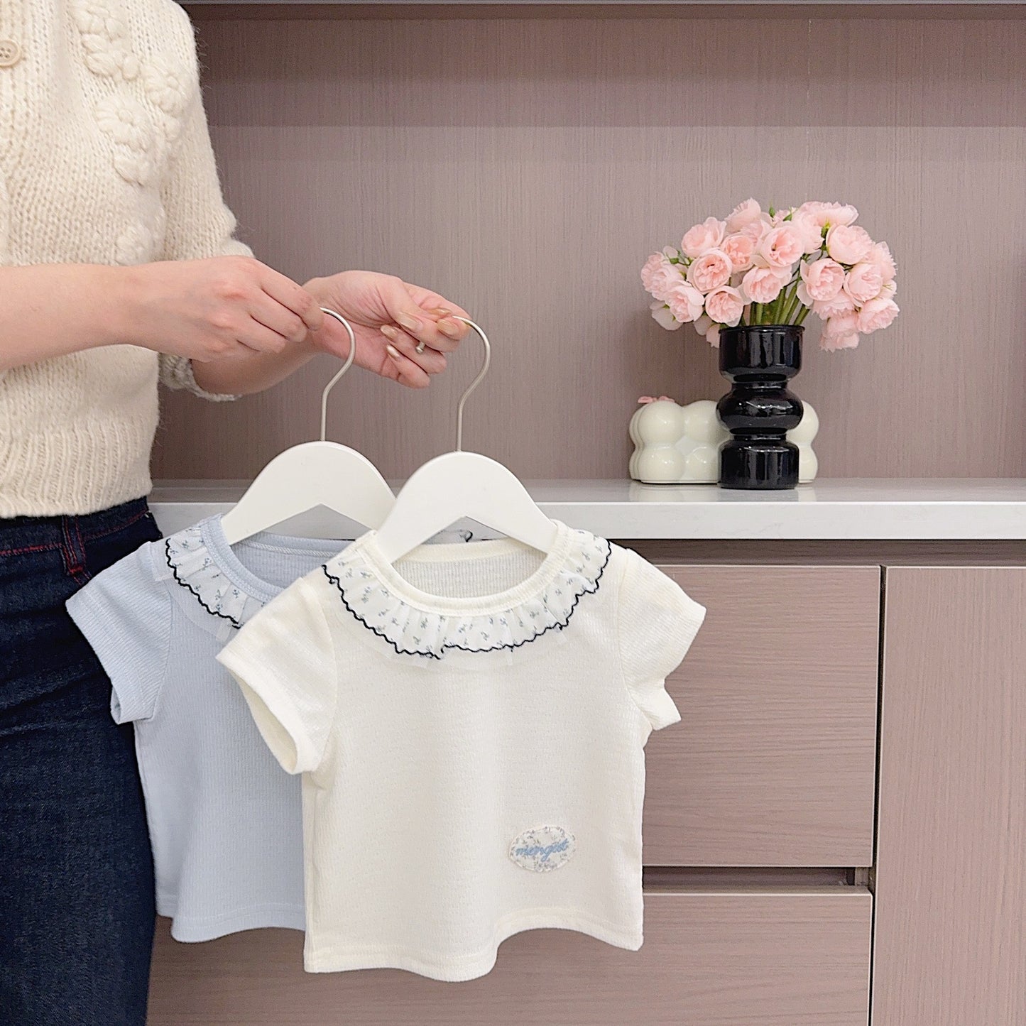 Lace Cool Breathable Soft Glutinous Cotton Short Sleeve Children's T-shirt