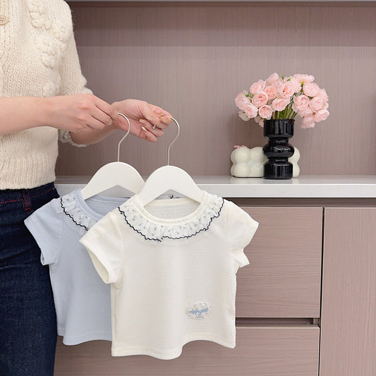 Lace Cool Breathable Soft Glutinous Cotton Short Sleeve Children's T-shirt