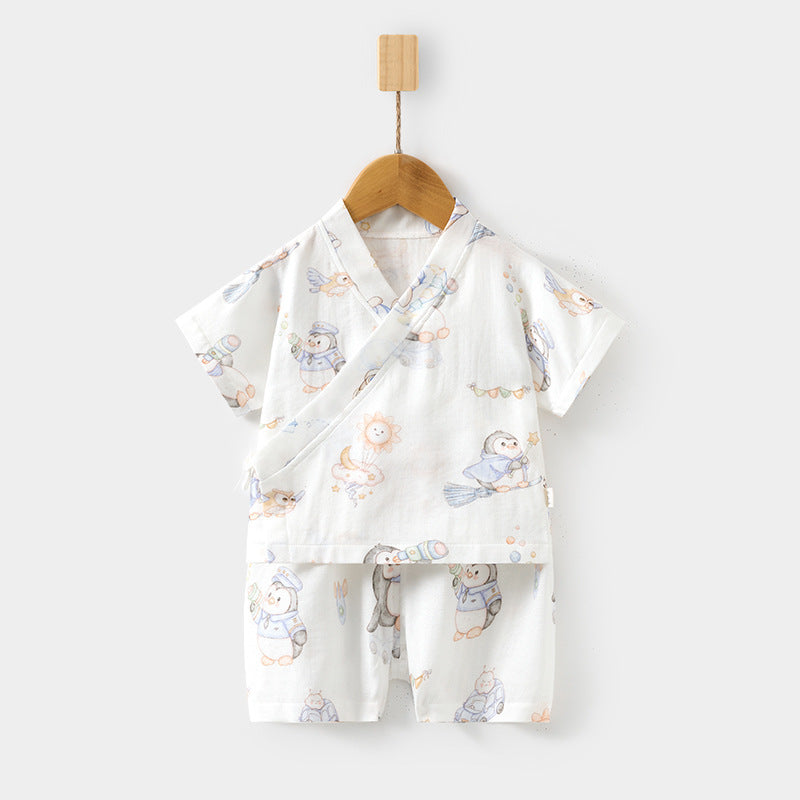 Sets Short Sleeve Shorts Bamboo Fiber Top Pants Summer Air Children's Suit