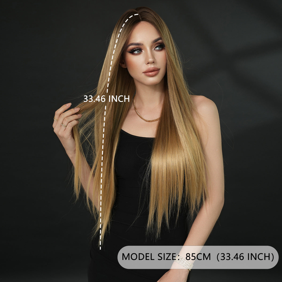 Women's Small Lace Super Hair Gradient Golden Mid-point Long Straight Wig