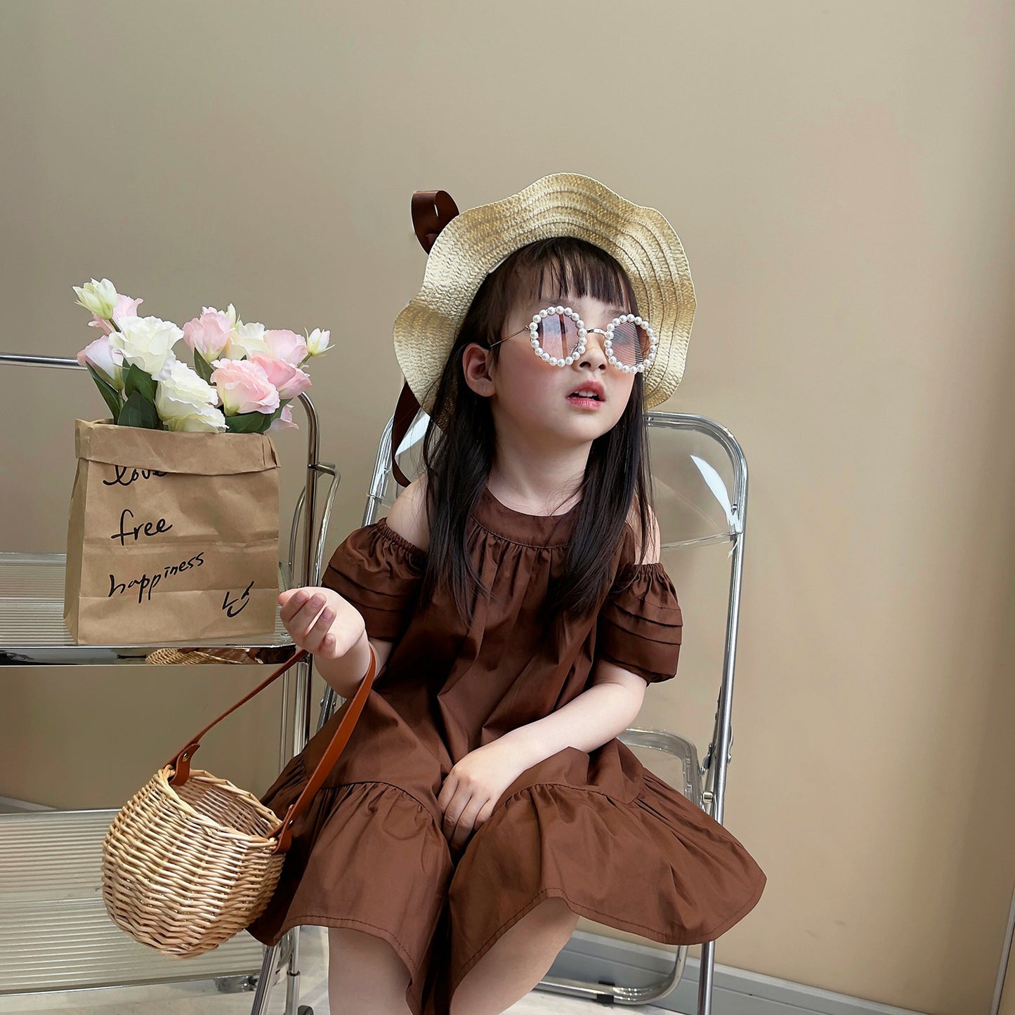 Summer Korean Cute Solid Color Cool Children's Dress