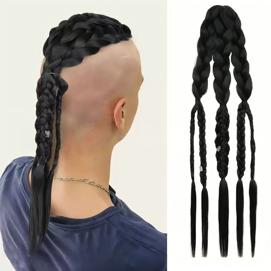 Men's Viking Dreadlocks Hand-woven Barrettes Button Batch Wig Ponytail