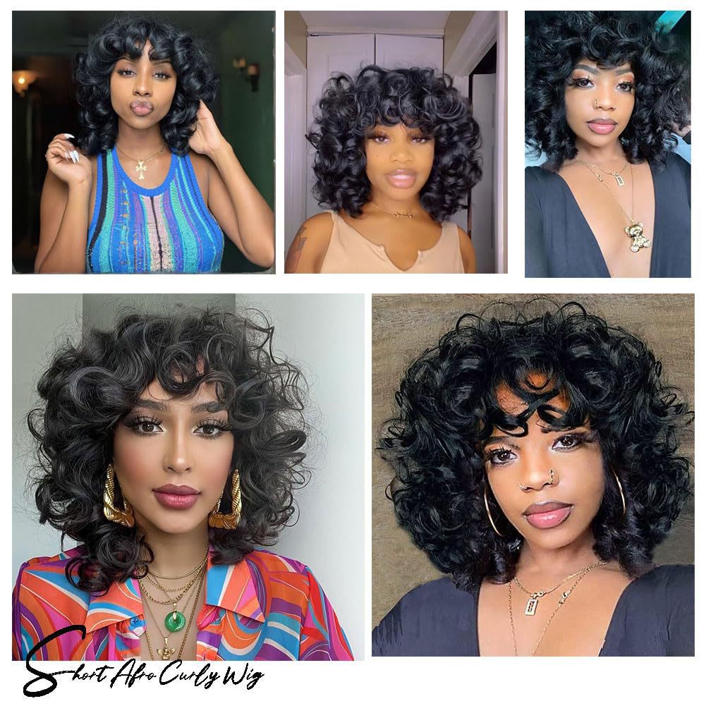 Wigs With Small Black Afro Fluffy Chemical Fiber Head Wig Short Curly Hair