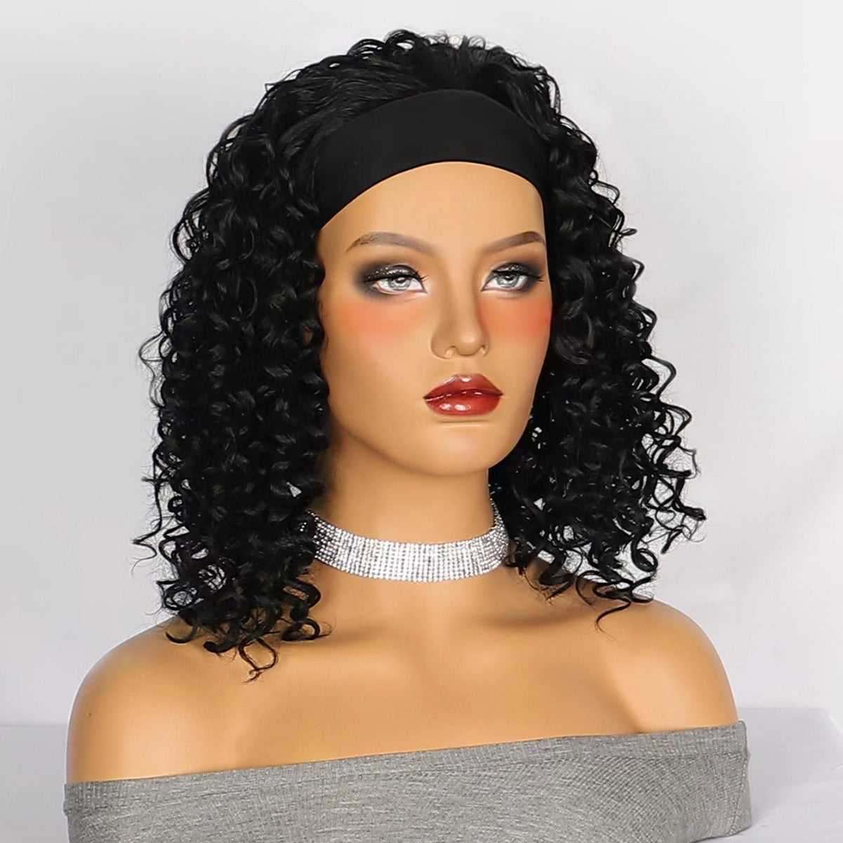 Women's Ice Silk Head Cloth Band African Small Wig Short Curly Hair