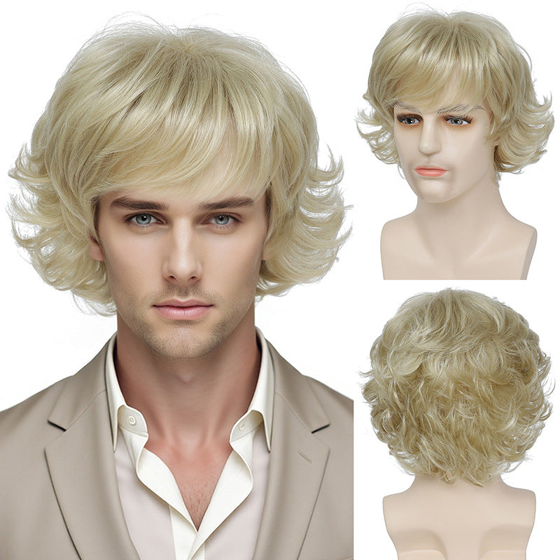 Men's Realistic Short Curly Hair Small Golden Foreigner Fluffy Cos Wig