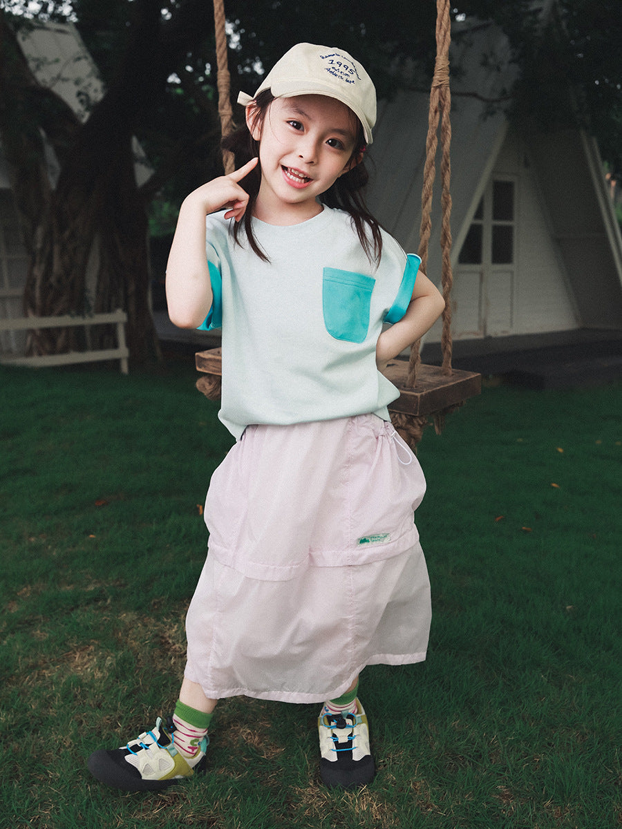 Children's Clearance Mountain Clothing Contrasting Color Cuff Short-sleeved Summer Children's T-shirt