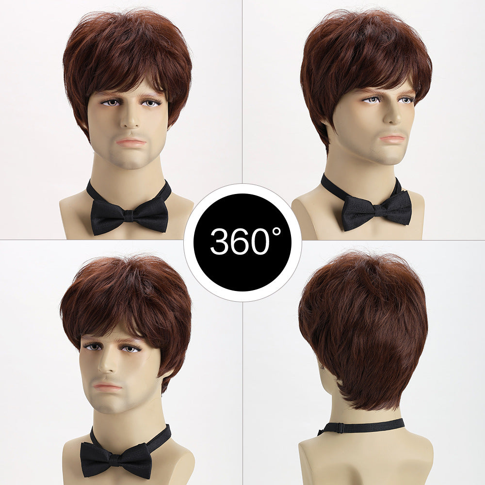 Men's Natural Handsome Short Curly Hair Chemical Wig Long Curls