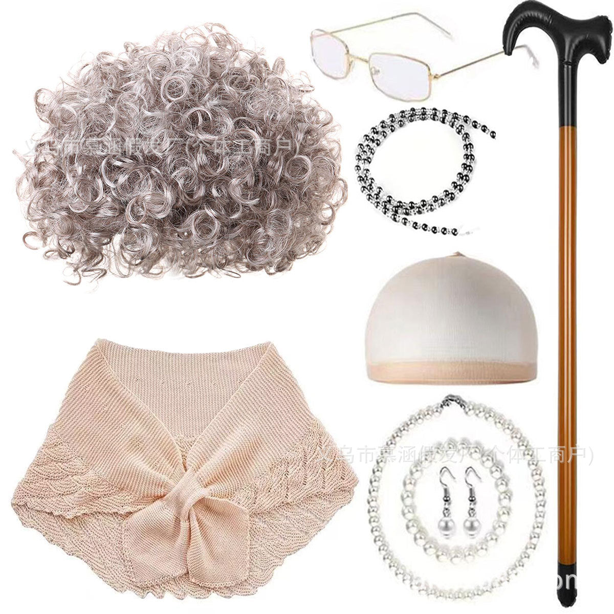Halloween School Day Old Mother-in-law Flower White Grandma Dress-up Cos Wig