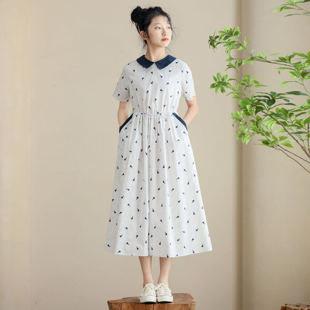 High School Fresh Waist Summer Small Sweet A- Line Midi Children's Dress