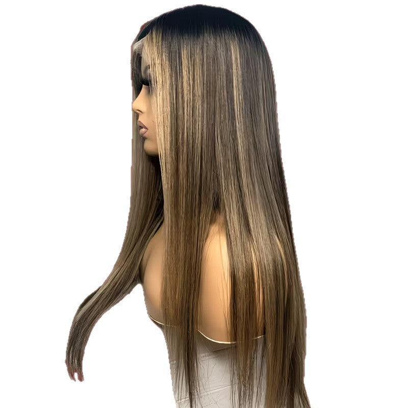 Women's Mid-length Front Lace Without Bangs Piano Color Long Straight Wig