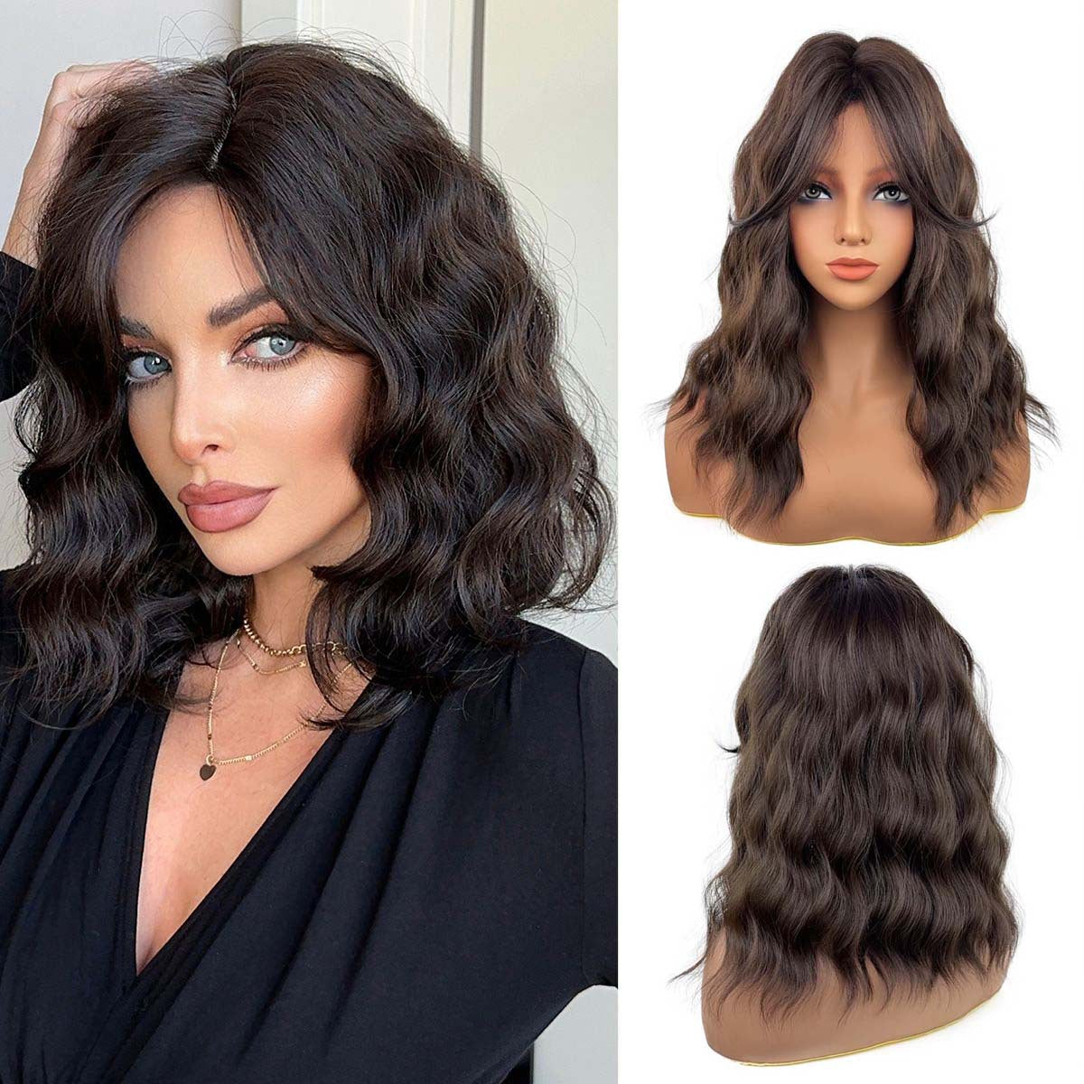 Women's Mid-length Curly Head Cover Water Ripple Mixed Wig Long Curls