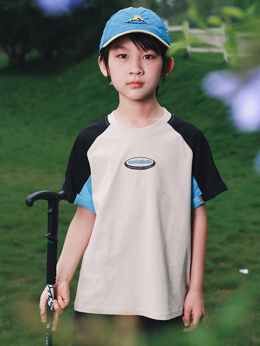 Children's Di Mulberry Cotton Color Contrast Patchwork Design Sense Children's T-shirt