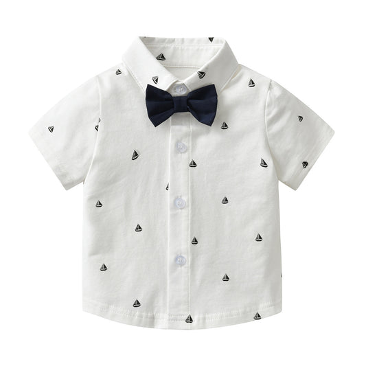Summer Boy Gentleman Two-piece Infant Banquet Dress Bow Tie Suspender Children's Suit