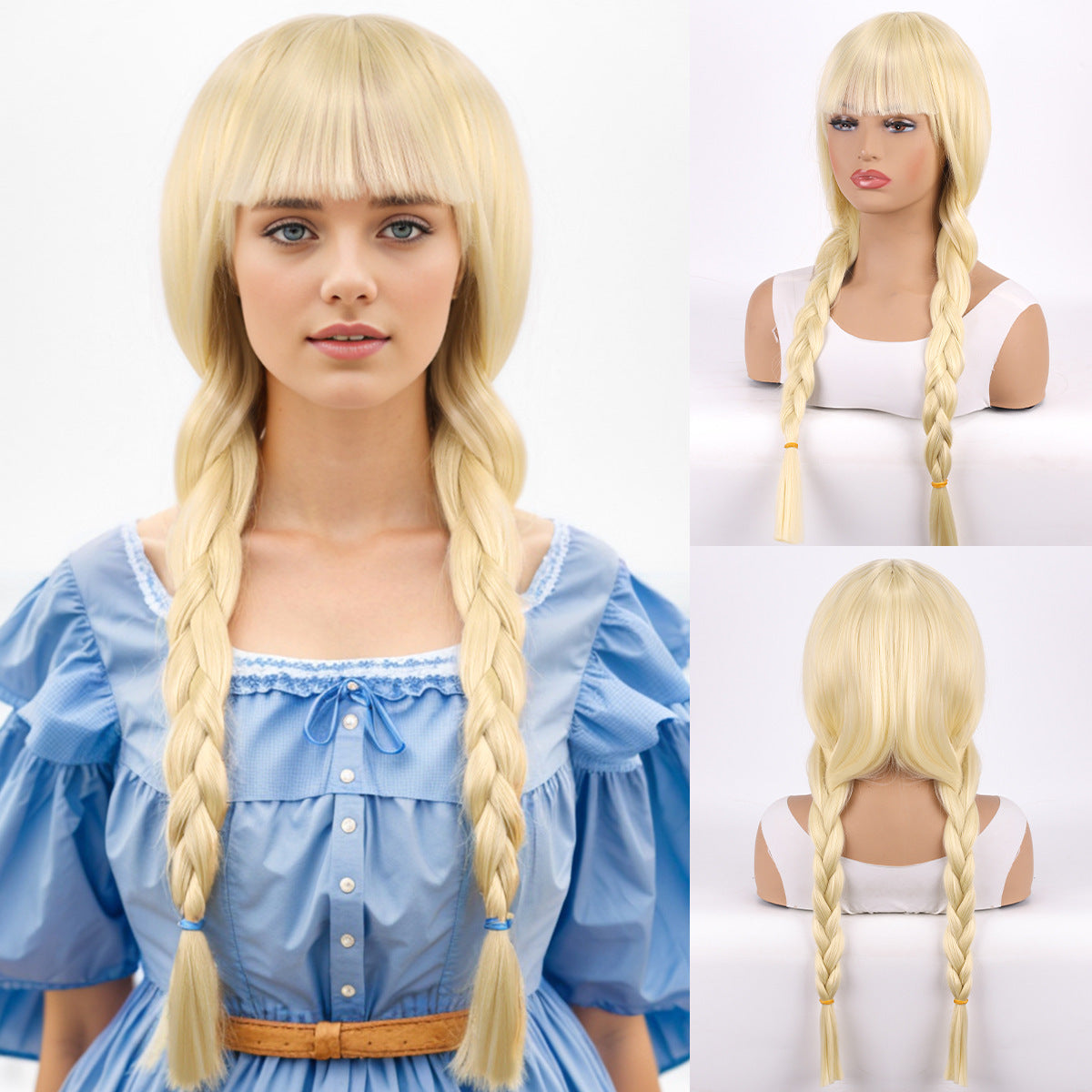 Halloween Easter Festival Double Twist Braid Bangs Beige Cos Wig