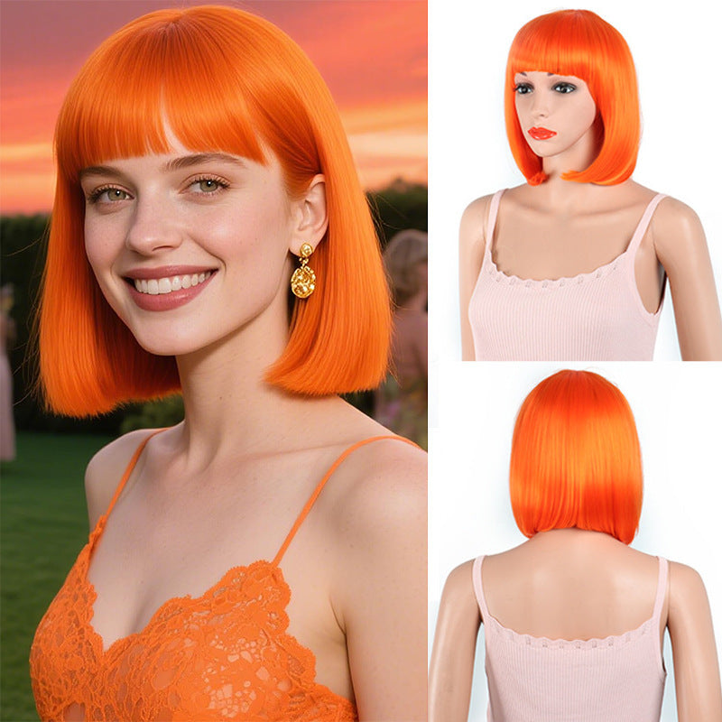 Curl Chemical Fiber Color Wave Cover Wig Short Straight Hair