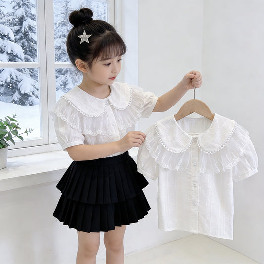 Lace White Long Sleeve Business Attire Western Children's Shirt