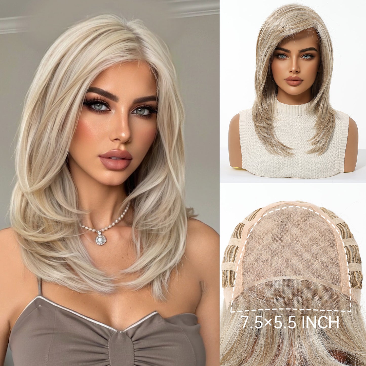 Curly Hair Female Natural Full Top Head Cover Seamless Gray Wig Long Curls